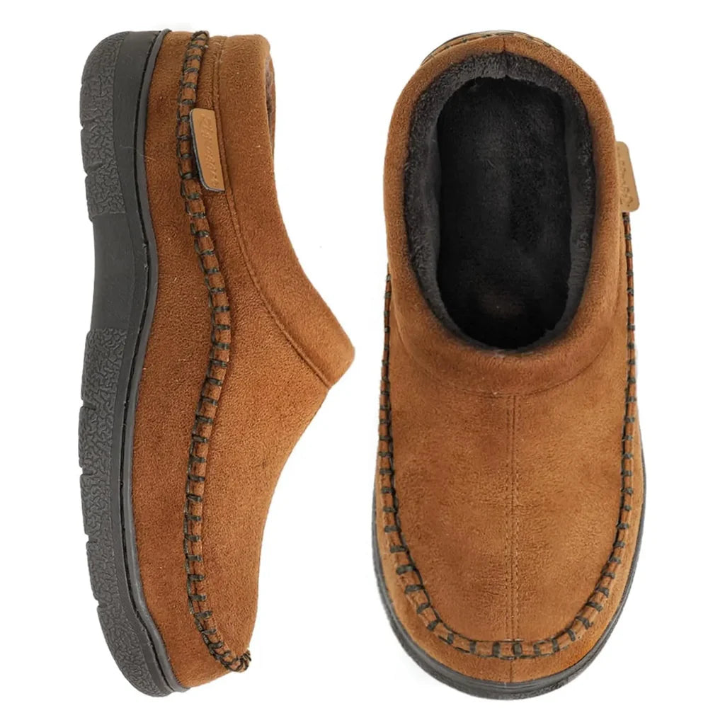 Men's Non-Slip Plush Slip-On Loafers: Warm & Wide Toe